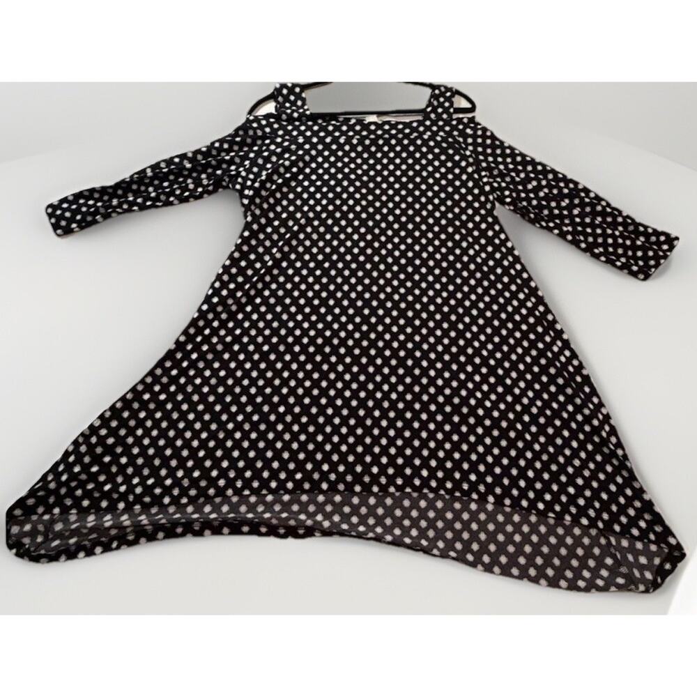 Chico's Black White Unique Dots Sharkbite Cold Shoulder Dress Size 2 Petite NWT